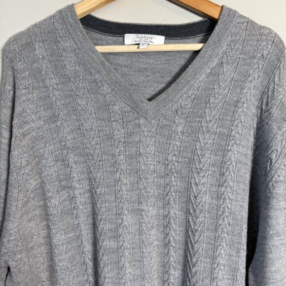 NWOT Turnbury Merino Wool Cable Knit V-Neck Sweater Pullover Men's Large Gray - Picture 5 of 12